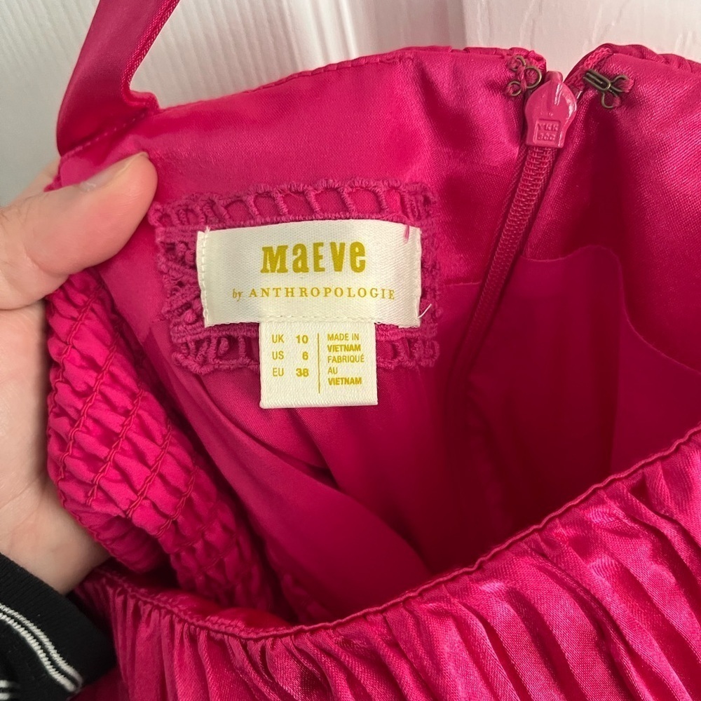 Anthropologie Maeve Pink Satin Bow Mini Dress Size 6 - Picture 9 of 9